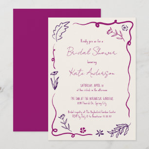 Hand Drawn Floral Scribble Frame Bridal Shower Invitation