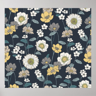 Hand-drawn floral, seamless artistic pattern. poster