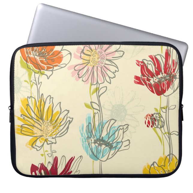 Hand-Drawn Floral Seamless Pattern Laptop Sleeve (Front)