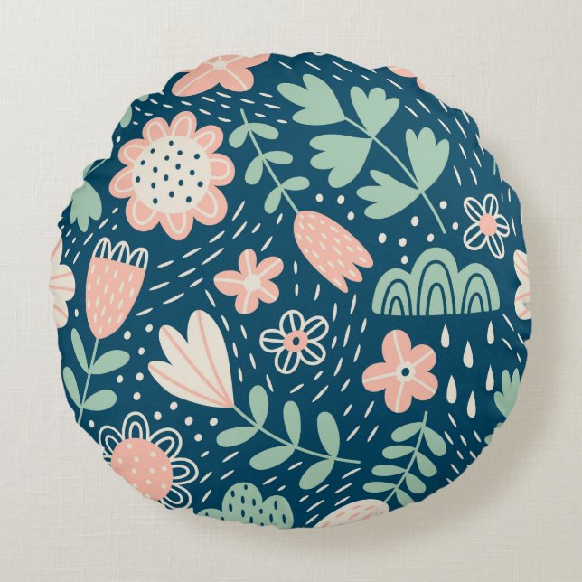 Hand drawn floral stilish fabric. Seamles pattern  Round Pillow (Front)