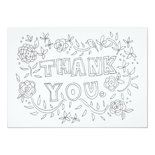 Hand Drawn Floral Thank You Colouring Card