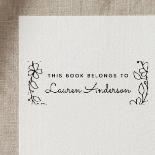 Hand Drawn Floral This Book Belongs to Bookplate Self-inking Stamp