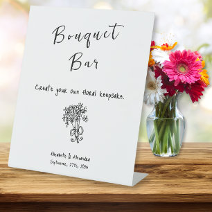 Hand Drawn Floral Wedding Bouquet Bar   Pedestal Sign