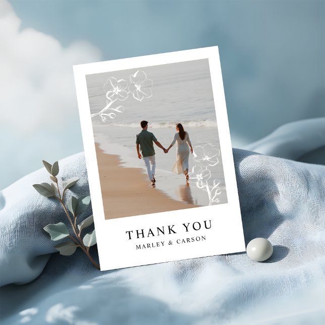 Hand Drawn Floral Wedding photo Simple Thank You Card (Creator Uploaded)