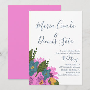 Hand  Drawn Florals Wedding Bold Colour Invitation