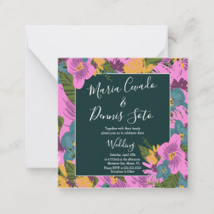 Hand Drawn Florals Wedding Bold Pink Greenery Card
