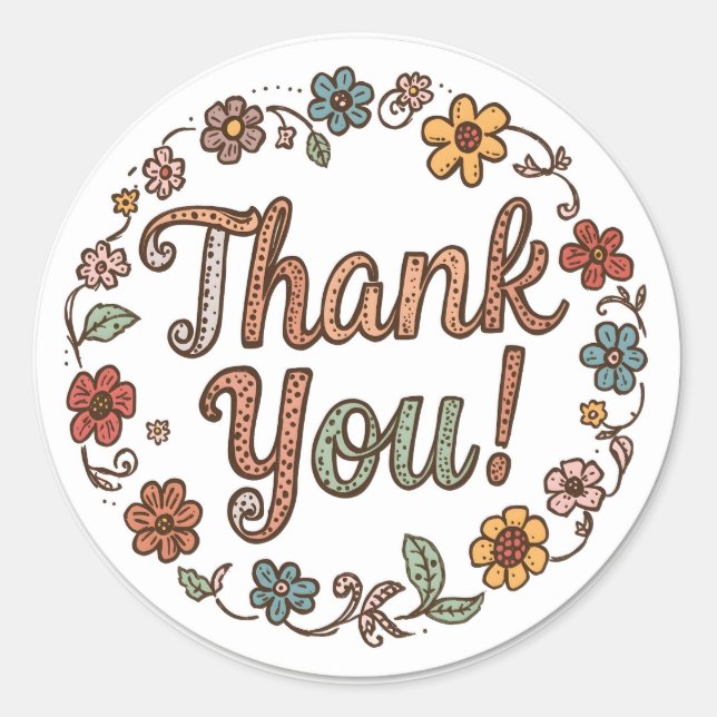 Hand-Drawn Flower Doodle Classic Round Sticker (Front)