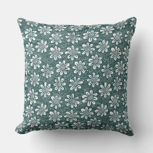Hand Drawn Flower Pattern 140617 - Dark Green Throw Pillow