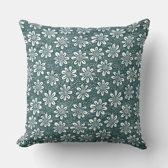 Hand Drawn Flower Pattern 140617 - Dark Green Throw Pillow (Front)