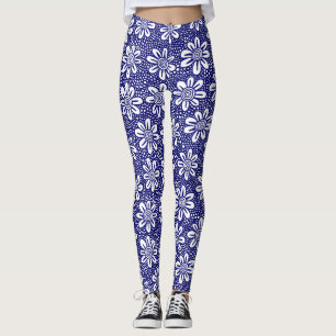 Hand Drawn Flower Pattern 140617 - Deep Navy Leggings