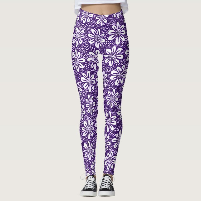 Hand Drawn Flower Pattern 140617 - Deep Purple Leggings (Front)