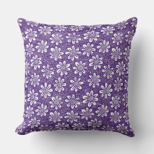 Hand Drawn Flower Pattern 140617 - Deep Purple Throw Pillow