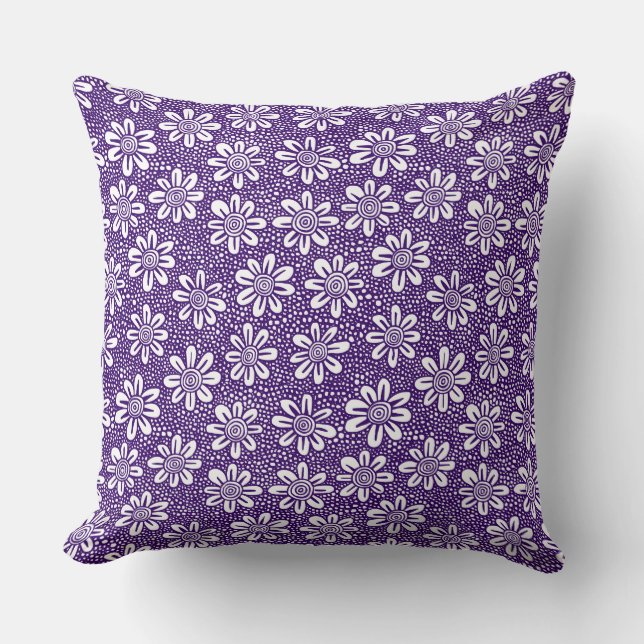 Hand Drawn Flower Pattern 140617 - Deep Purple Throw Pillow (Front)