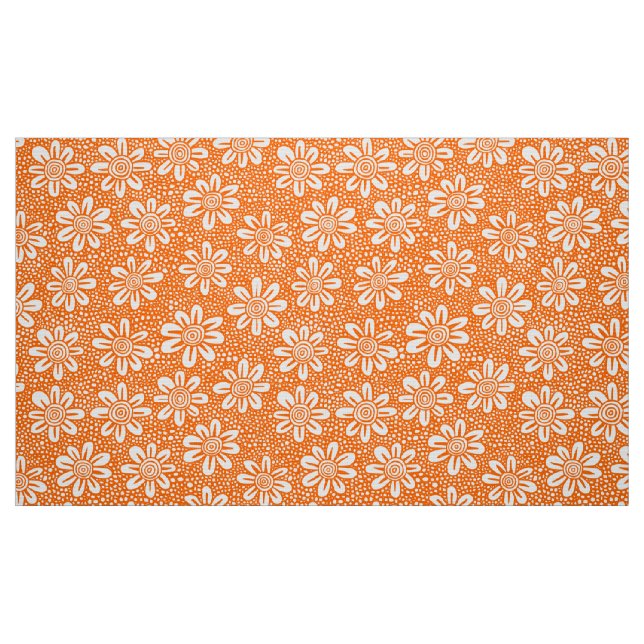 Hand Drawn Flower Pattern 140617 - Orange Fabric (Fat Quarter)