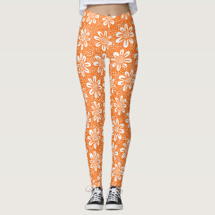Hand Drawn Flower Pattern 140617 - Orange Leggings