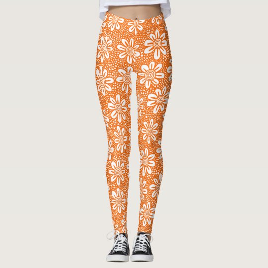 Hand Drawn Flower Pattern 140617 - Orange Leggings