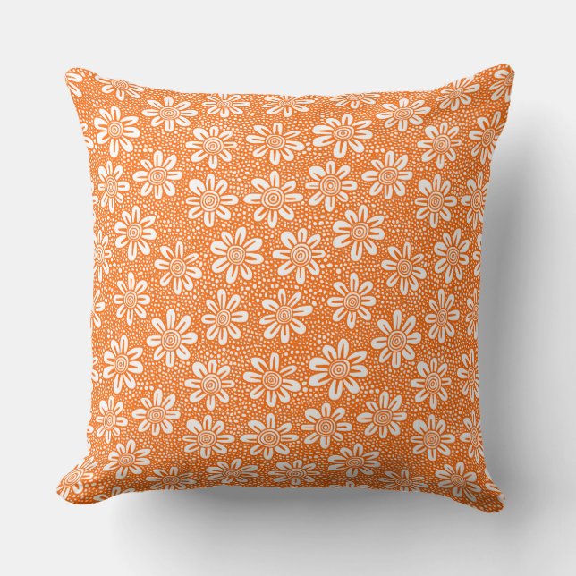 Hand Drawn Flower Pattern 140617 - Orange Throw Pillow (Front)