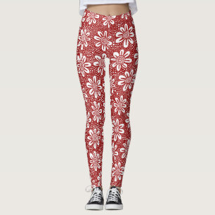 Hand Drawn Flower Pattern 140617 - Ruby Red Leggings