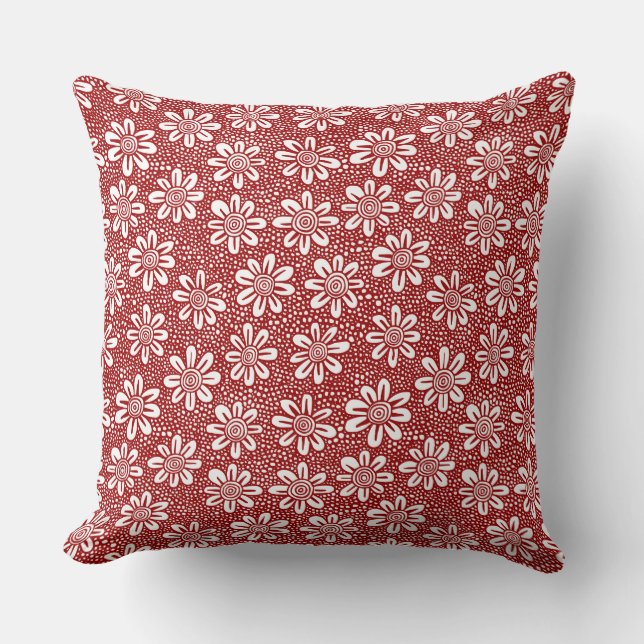 Hand Drawn Flower Pattern 140617 - Ruby Red Throw Pillow (Front)