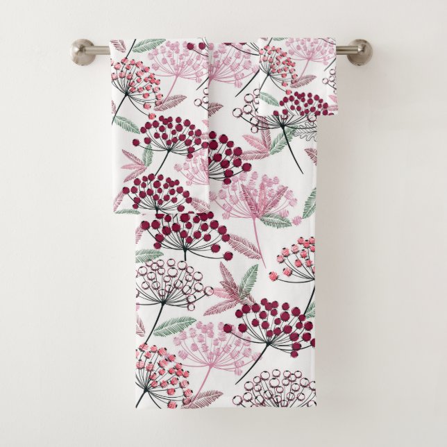 Hand Drawn Flower Pattern Bath Towel Set (Insitu)
