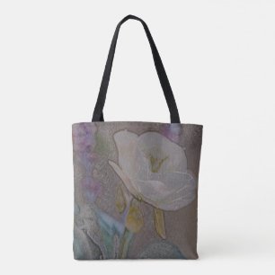 Hand Drawn Flower Purse Tote Bag - Flower Art