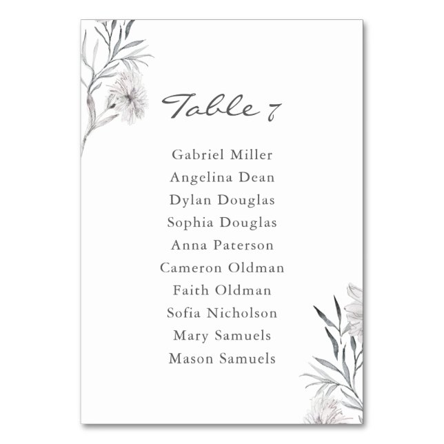  Hand-drawn Flower Wedding Single seating plan Table Number (Front)