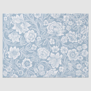 Hand-drawn Flowers,Blue Grey White Botanical Art Tissue Paper