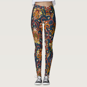 Hand Drawn Flowers: Colourful Navy Pattern Leggings
