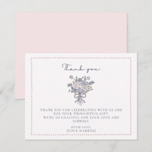 Hand drawn flowers, dotted frame Thank you card