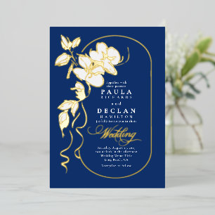 Hand-drawn Flowers Elegant Navy Blue Wedding