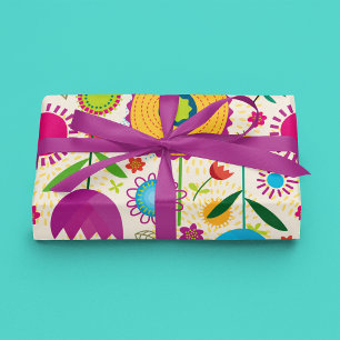 Hand Drawn Flowers Flat Sheet Wrapping Paper Set