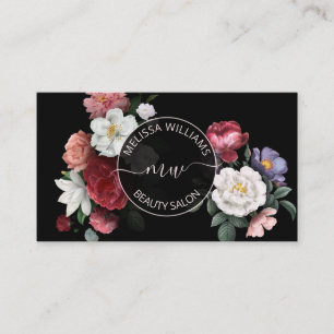 Hand drawn Flowers Logo Black Business Card