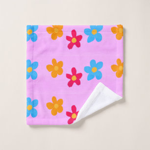 Hand drawn flowers on pink wash cloth
