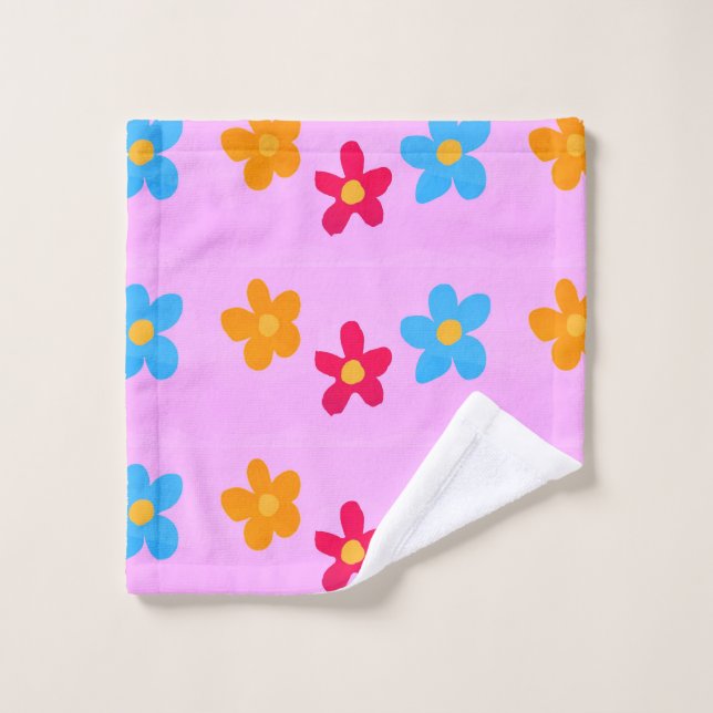 Hand drawn flowers on pink wash cloth (Wash Cloth)