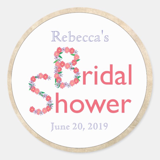 Hand Drawn Flowers on White Bridal Shower Classic Round Sticker (Front)