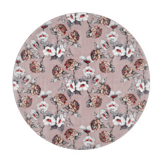 Hand-drawn flowers, pink watercolor pattern. cutting board
