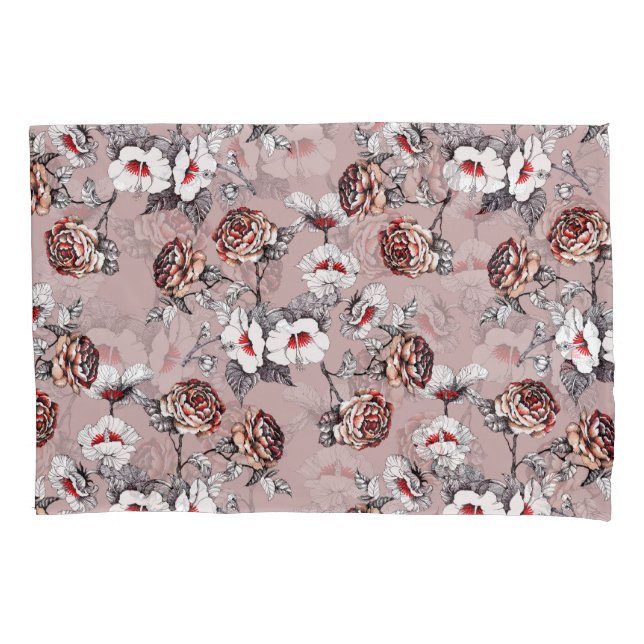 Hand-drawn flowers, pink watercolor pattern. pillowcase (Front)