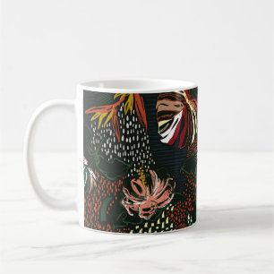 Hand-drawn flowers, tropical palm forest. coffee mug