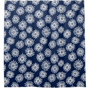Hand Drawn Flowers - White on Dark Blue 001744