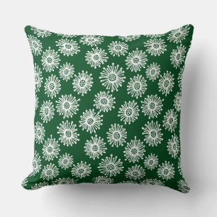 Hand Drawn Flowers - White on Dark Green 02481c Throw Pillow