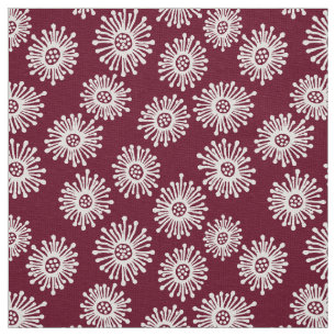 Hand Drawn Flowers - White on Deep Crimson 65001d Fabric
