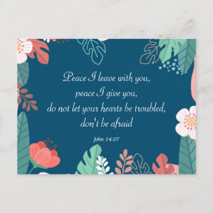 Hand drawn flowers with John 14:27 Bible Verse Postcard