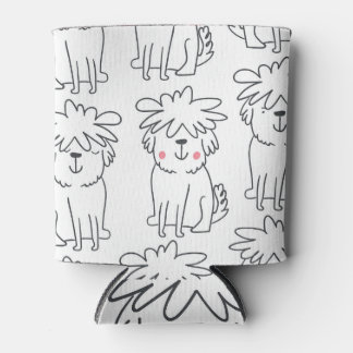 Hand-drawn fluffy dogs: vintage pattern. can cooler