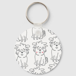 Hand-drawn fluffy dogs: vintage pattern. keychain
