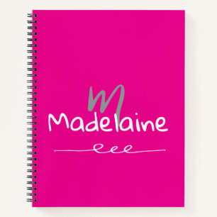Hand Drawn Font Monogram Pink White Notebook