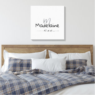 Hand Drawn Font Monogram White Black  Canvas Print