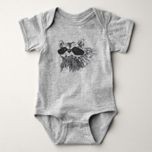 Hand-drawn Forest Animal Wildlife Raccoon Baby Bodysuit