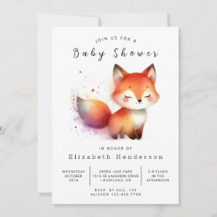  Hand Drawn Forest Fox Baby Shower  Invitation