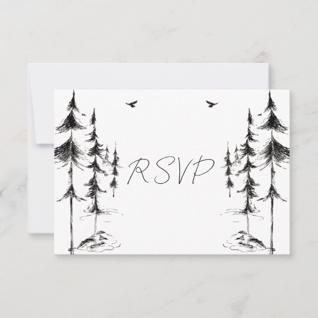 Hand-drawn Forest & Mountain Destination Wedding  RSVP Card (Front)