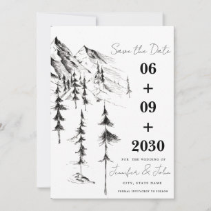 Hand-drawn Forest & Mountain Destination Wedding Save The Date